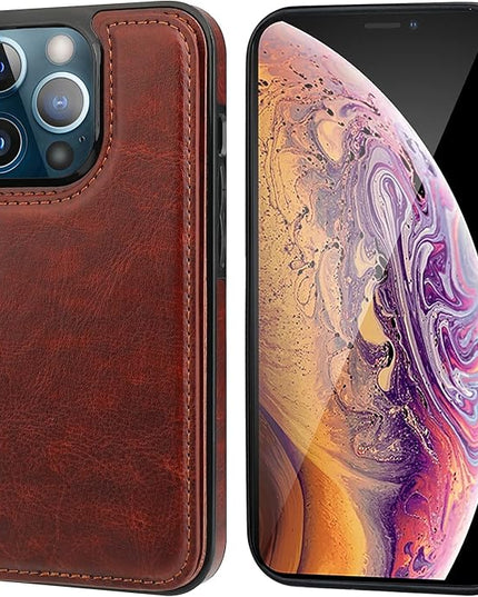 ONETOP Compatible with iPhone 13 Pro Max Wallet Case with Card Holder,PU Leather Kickstand Card Slots Case, Double Magnetic Clasp and Durable Shockproof Cover 6.7 Inch(Brown)