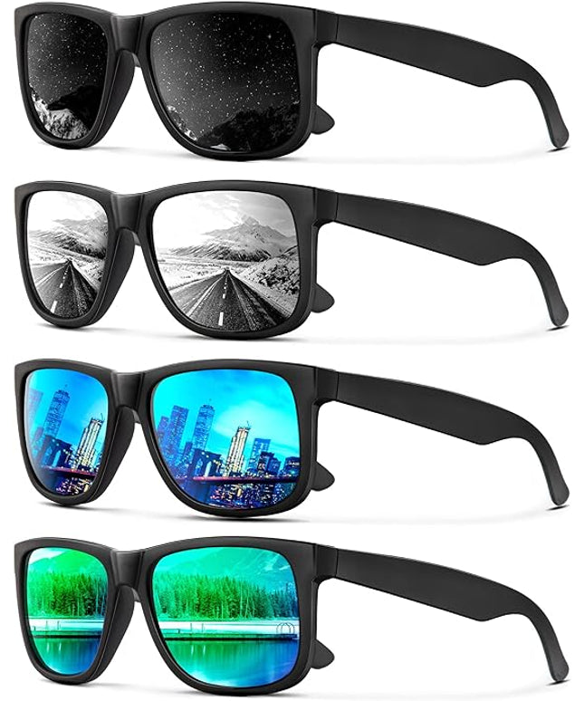 KALIYADI Sunglasses Men Polarized Sun glasses for Mens Womens Classic Matte Black Frame UV Protection 3pack