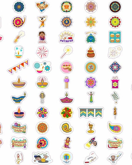 BulbaCraft 100Pcs Diwali Stickers - Diwali Decorations Laptop Decals, Gifts for Women & Men