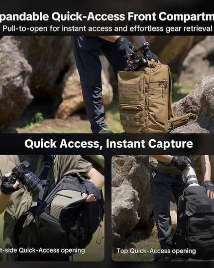 PGYTECH OneMo TAC 35L Tactical Camera Backpack, Waterproof DSLR/SLR/Mirrorless Photography Camera Bag with 15.6" Laptop Sleeve, Tripod Holder & Rain Cover (Dark Night Camo)