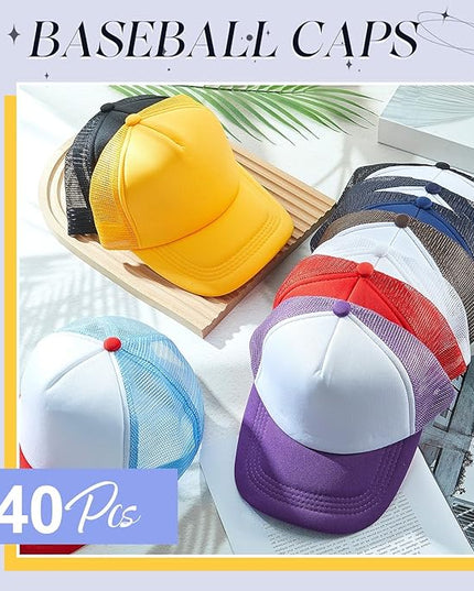 Hercicy 40 Pack Sublimation Blank Trucker Hat Bulk Baseball Cap Adjustable Mesh Unisex Polyester Hat Heat Transfer