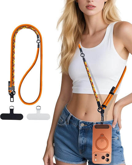 Phone Lanyard Crossbody, 3-in-1 Neck Strap& Wrist Strap, Adjustable Anti-Theft Lanyard with 2 Phone Tether Tabs, Universal CellPhone Strap for iPhone 17 Pro Max & Android, Orange