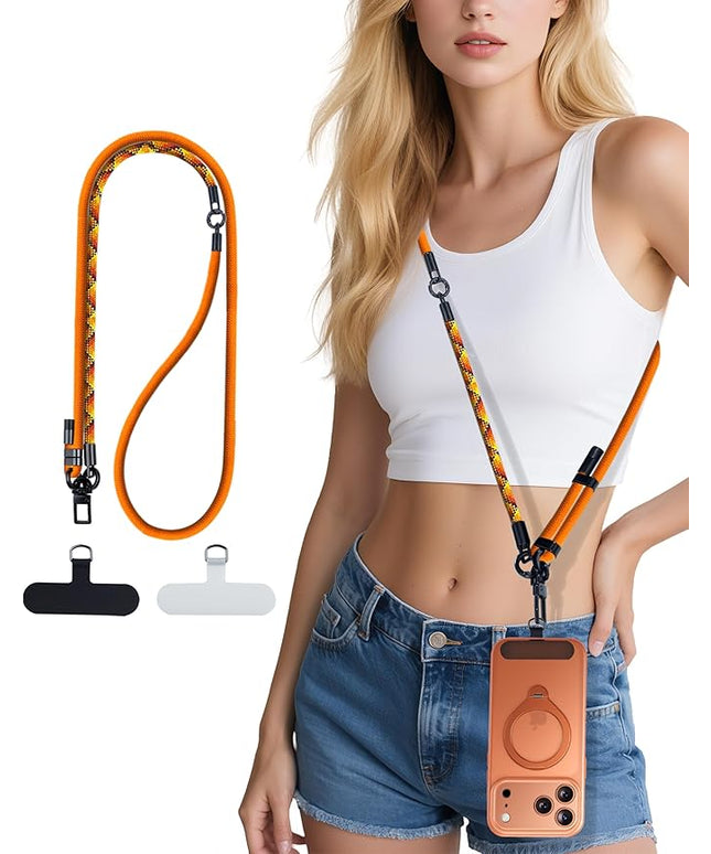 Phone Lanyard Crossbody, 3-in-1 Neck Strap& Wrist Strap, Adjustable Anti-Theft Lanyard with 2 Phone Tether Tabs, Universal CellPhone Strap for iPhone 17 Pro Max & Android, Orange