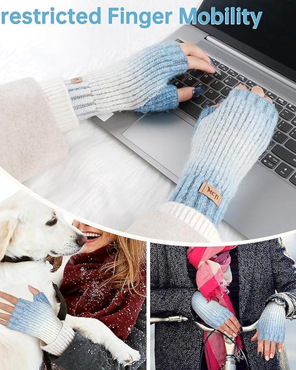 MCTi Winter Gloves for Women, Fingerless Mittens Knitted, Typing Gloves with Long Wrist Cuff, Warm for Cold Weather