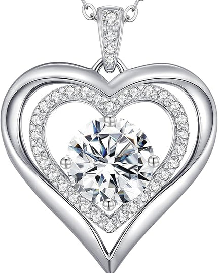 ANDSO Moissanite Heart Pendant Necklaces for Women, 925 Sterling Silver Necklace Engraved with 'I LOVE YOU', Ideal Anniversary Birthday Christmas Jewelry Gifts for Mom Wife Girlfriend Daughter Her