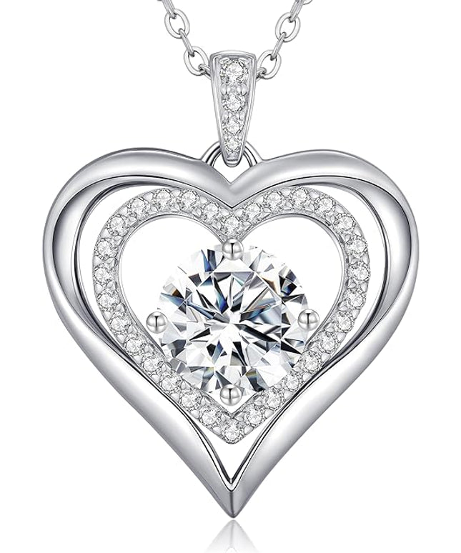 ANDSO Moissanite Heart Pendant Necklaces for Women, 925 Sterling Silver Necklace Engraved with 'I LOVE YOU', Ideal Anniversary Birthday Christmas Jewelry Gifts for Mom Wife Girlfriend Daughter Her