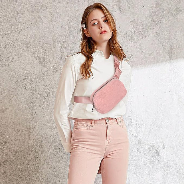 Gitus Fleece Belt Bag Sherpa Fanny Pack Crossbody Bags for Women Fashion Waist Packs with Adjustable Strap for Gym Travel Hiking Running Trending Gifts for Teen Girls Women Men (Light Pink)