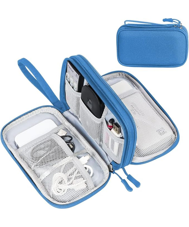 FYY Electronic Organizer, Travel Cable Organizer Bag Pouch Electronic Accessories Carry Case Portable Waterproof Double Layers Storage Bag for Cable, Cord, Charger, Phone, Earphone, Medium Size, Cyan