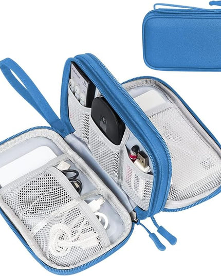 FYY Electronic Organizer, Travel Organizer Bag Pouch, Electronic Accessories Carry Case, Portable Waterproof Double Layers All-in-One Storage Bag for Cable, Cord, Charger, Phone, Earphone, Cyan