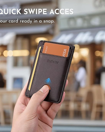 Buffway Slim Minimalist Front Pocket RFID Blocking Leather Wallets for Men and Women - Pebble Brown