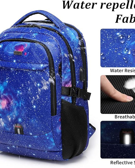 DUSLANG 17 Inch Travel Laptop Backpack Water Resistant College Backpack for Men Laptop Bag with USB Charging Port,Sky Blue