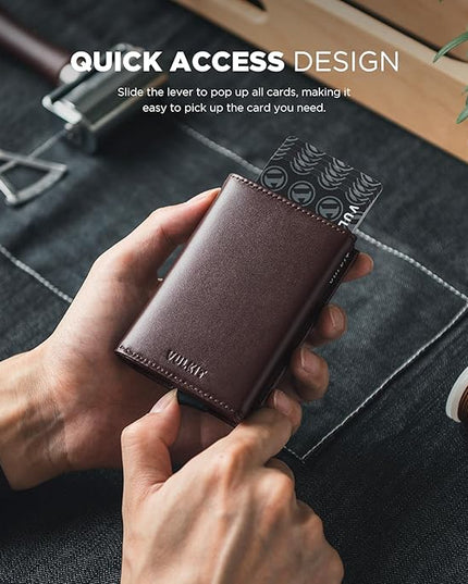 VULKIT Pop up Card Wallet Minimalist Cash Wallets RFID Blocking Leather Smart Credit Card Holder with ID window for Men
