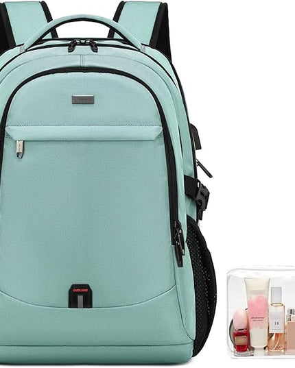DUSLANG 17 Inch Laptop Backpack for Travel Water Resistant College Backpack for Men/Women Laptop Bag with USB Charging Port and Clear Cosmetic Toiletry Bag, Green A