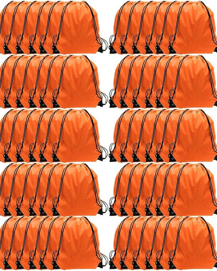 GoodtoU Nylon Drawstring Gym Bag - Cinch Sack Backpack for Sport, Traveling and Teams (60Pcs, Orange)