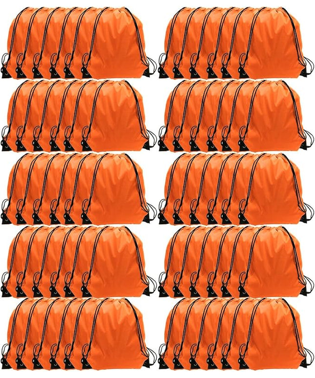 GoodtoU Nylon Drawstring Gym Bag - Cinch Sack Backpack for Sport, Traveling and Teams (60Pcs, Orange)