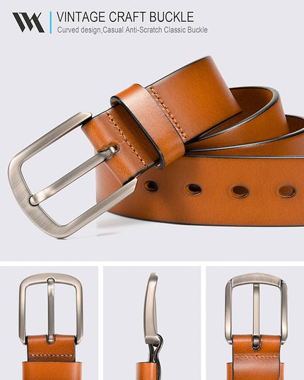 WOLFANT 1.5" Top Full Grain Leather Belt for Men in Gift Box,100% Italian Real Solid Leather