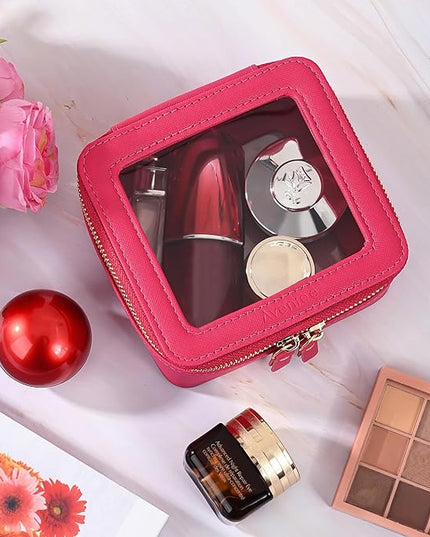 Aveniee Mini Clear Makeup Bag, Small Cosmetic Bags Travel Toiletry Pouch Organizer, TSA Approved Make up Case with Zipper, Car Bag for Essentials,Hotpink