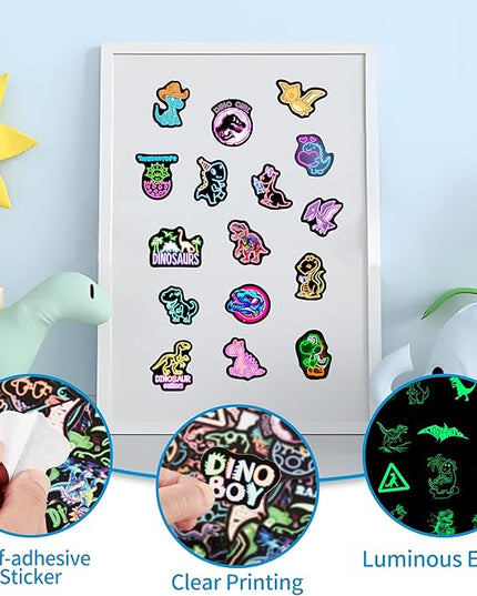 Glow in The Dark Neon Dinosaur Water Bottle Stickers for Kids，70 Pcs Dino Waterproof Vinyl Laptop Decals, Teens Girls Boys Adults Phone Case Skateboard Luggage Decor