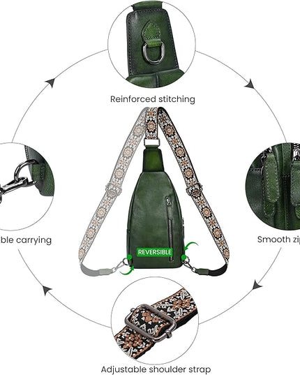 HESHE Leather Sling Bag for Women Crossbody Bags with Multi-Pocket Stylish Fanny Packs for Travel Chest Bag