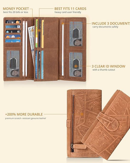 Real Leather Women Wallet Leather with RFID Blocking -Trifold Card Holder Designer Ladies Clutch with ID Window Wallets