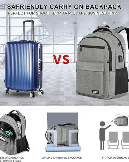 School Backpack for Teen Boys & Girls Students, 15.6 Inch Laptop Backpack with USB Charging Port - College Business Travel Bookbag, Grey