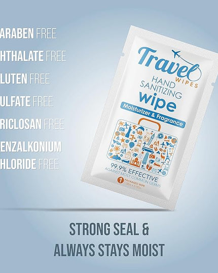 Hand Sanitizing Travel Wipes – 30ct Individually Wrapped | Fresh Citrus Scent, Moisturizing, 70% Alcohol Wipes | Travel, Home, Office, Daily Use | Made in USA