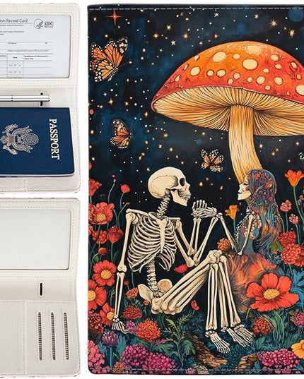 Passport Holder,Cute Passport Cover,Travel Wallet with Credit Card Slots Rfid passport Wallet Waterproof Documents Organizer Women Men (Mushrooms)