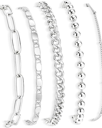 Gold Bracelets Set for Women Stack, Dainty Thick Bracelets Stack for Women Trendy, Simple Thin Gold Plated Cuff Stackable Bracelets With Beaded Cuban Paperclip Snake Rope Bangle Hand Chain Jewelry Gifts for Women Non Tainish