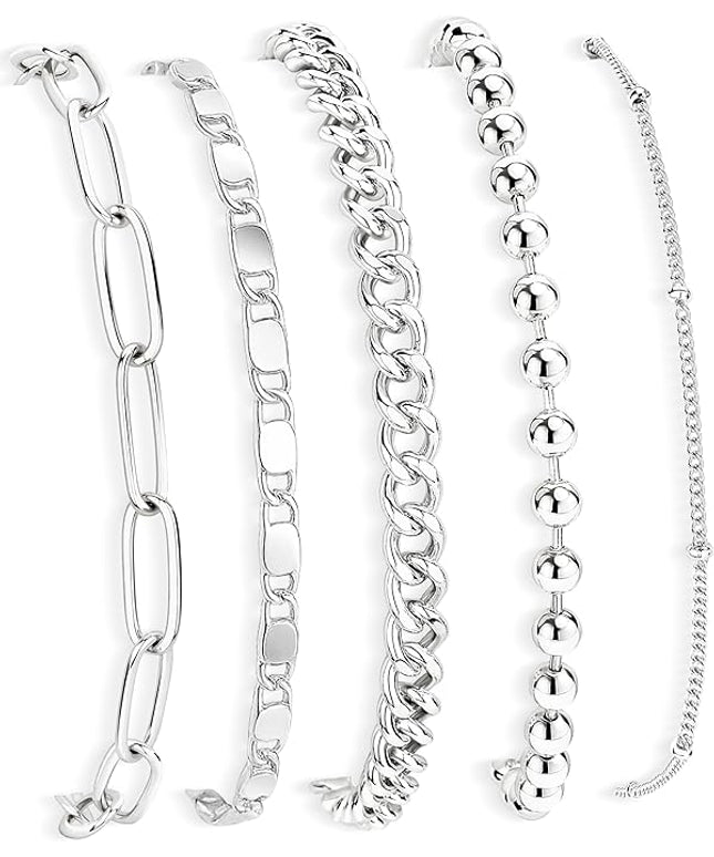 Gold Bracelets Set for Women Stack, Dainty Thick Bracelets Stack for Women Trendy, Simple Thin Gold Plated Cuff Stackable Bracelets With Beaded Cuban Paperclip Snake Rope Bangle Hand Chain Jewelry Gifts for Women Non Tainish