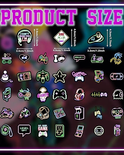75 Pcs Neon Gamer Gamepad Kids Stickers, Game Controller Joystick Video Gaming Sticker for Water Bottle, Waterproof Decals for Teens Girls Boys Students Adults