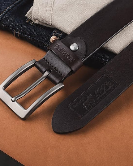 Buffway Men’s Full Grain Leather Belt – Solid One-Piece Leather, 1.5” Wide for Jeans & Business Casual, Gift Box Included
