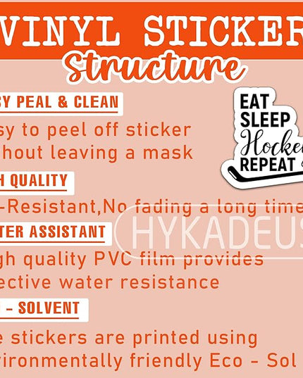 (3Pcs) Hockey Stickers Eat Sleep Hockey Repeat Vinyl Decals Waterproof Sticker for Water Bottles Scapbooks Laptop Phones Tumblers, Size 3 x 3 Inch