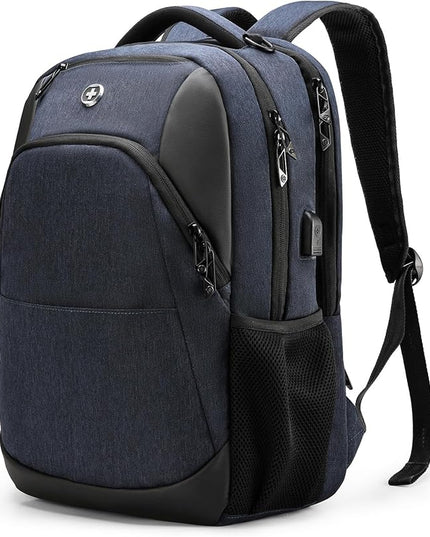 Swissdigital Design Travel Laptop Backpack for Men and Women, Business Backpack with USB Charging Port for Fits 16 Inch Notebook, Blue | SD1670-12