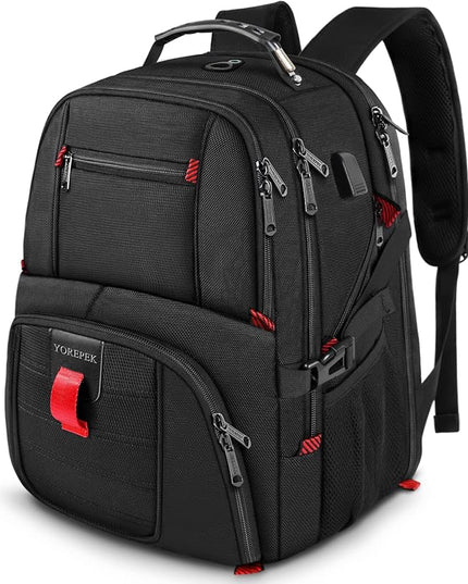 YOREPEK Travel Backpack, 15.6 Inch Laptop Backpacks for Men Women, Water Resistant College Backpack Airline Approved Business Work Bag with USB Charging Port Fits 15.6 Inch Computers, Black