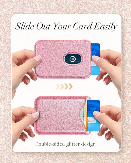 Shorogyt Compatible with Magsafe Wallet Magnetic Card Holder - Glitter Pk Phone Wallets for Women Teen Girls Fashion for iPhone 16/15/14/13/12 Series Slim for Apple Mag RFID Magnet, Fit 3 Cards