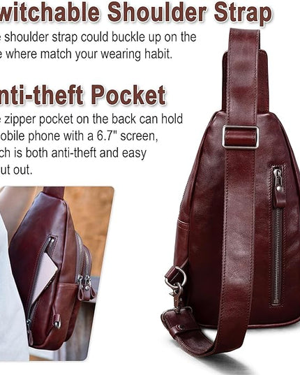 Genuine Leather Sling Bag for Men and Women Crossbody Shoulder Bag Sling Backpack Chest Purse Carry on Casual Daypack