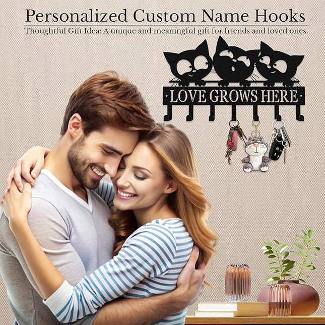 Hppybiry Personalized Metal Key Rack Hooks, Key Holder Wall Mounted Key Hooks, Cat Theme Wall Decoration Hooks, Key Hanger Organizer for Living Room, Entryway, Bathroom, Office Decor