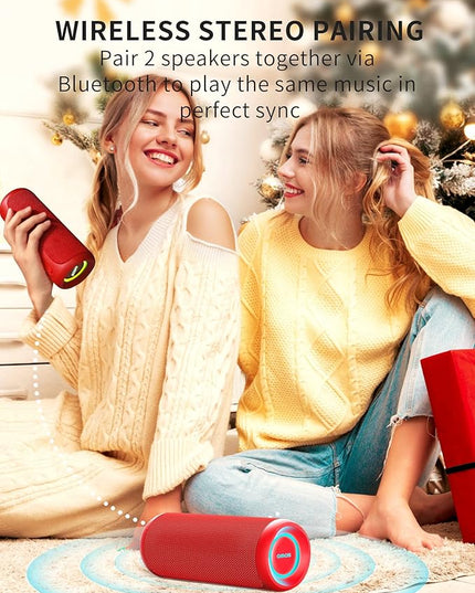SOWO Portable Bluetooth Speaker, Waterproof IPX7, 25W Loud Wirelss Speaker with Big Audio and Punchy Bass, Outdoor Bluetooth for Party, Beach, Travel, Girls Gifts - Red