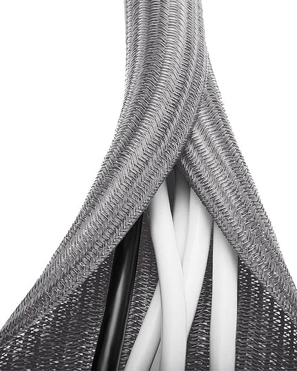 6.6ft - 1/2 inch Grey Cable Sleeve, Cable Organizer for Desk PC TV Computer, Wire Protector Cable Wrap Cover, Cord Management for Home Office