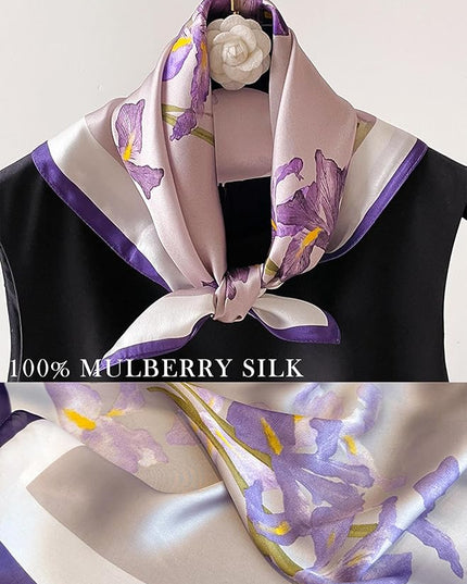 100% Mulberry Silk Scarf for Women Hair Lightweight Square Neckerchief Wrap For Head Scarves 21"