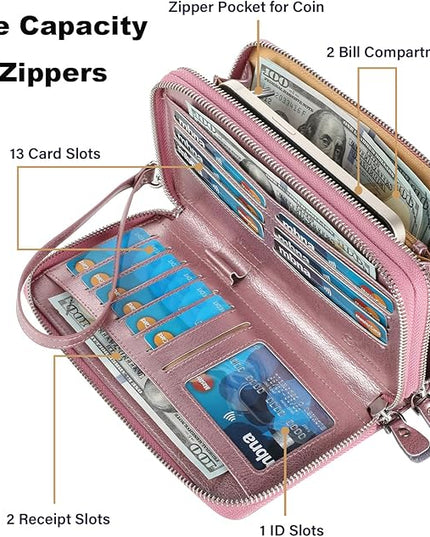 Lavemi Small Compact Women Wallet RFID Blocking Genuine Leather Bifold Purse with ID Windows