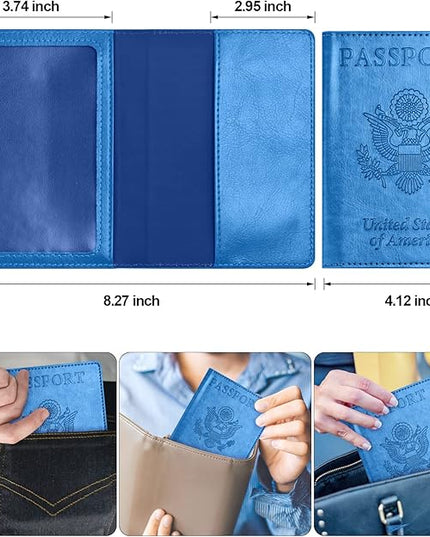 Eoehro Unisex-Adult Passport and Vaccine Card Holder Combo, Sky Blue, Faux Leather, RFID Protected