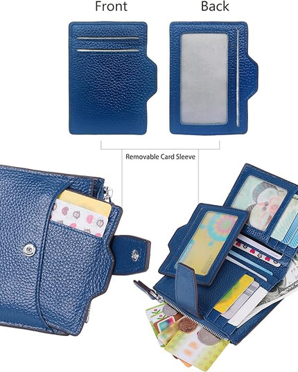 AINIMOER Women's RFID Blocking Leather Small Compact Bi-fold Zipper Pocket Wallet Card Case Purse with id Window