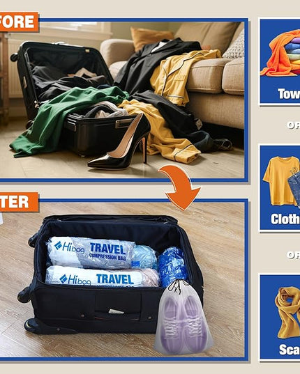 Travel Essentials Compression Bags, 12 Clothes Bags and 4 Shoe Bags for Cruise Luggage Accessories (16-Travel)