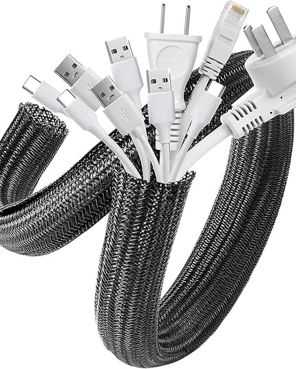 AGPTEK Cable Sleeve Cover, 10ft - 1.5 inch Desk Cord Organizer Cable Hider, Home Office Wire Management Computer TV Wire Loom Tubing, Pet Proof Cord Protector, from Cat Dog Chewing, Black