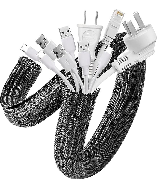 AGPTEK Cable Sleeve Cover, 10ft - 1.5 inch Desk Cord Organizer Cable Hider, Home Office Wire Management Computer TV Wire Loom Tubing, Pet Proof Cord Protector, from Cat Dog Chewing, Black