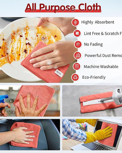 FIXSMITH Red Microfiber Cleaning Cloth -Pack of 8, Highly Absorbent Cleaning Rags, 16"X12" All Purpose Cleaning Towels for Housekeeping, Kitchen, Car, Lint Free and Reusable Microfiber Towels