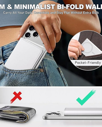 TUCCH for Magsafe Wallet with 6 Card Holders, RFID Blocking [Clear ID Window] PU Leather Men Women Folio Magnetic Phone Wallet for iPhone 17/16/15/14/13/12/Plus/Air/Pro/Pro Max Series, White