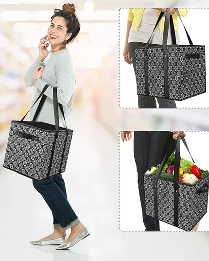 WISELIFE Reusable Grocery Bags [3 Pack],Large Grocery Tote Bag Water Resistant Shopping Bags Foldable Grocery Bag for Clothes,Shoes and Picnic,Black