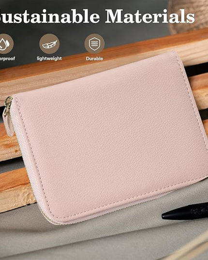 CoBak Passport Holder Cover with Safe Zipper Closure, Premium Passport Wallet for Travel, RFID Blocking Card Case, Waterproof Travel Accessories for Women, Pebbled Pink